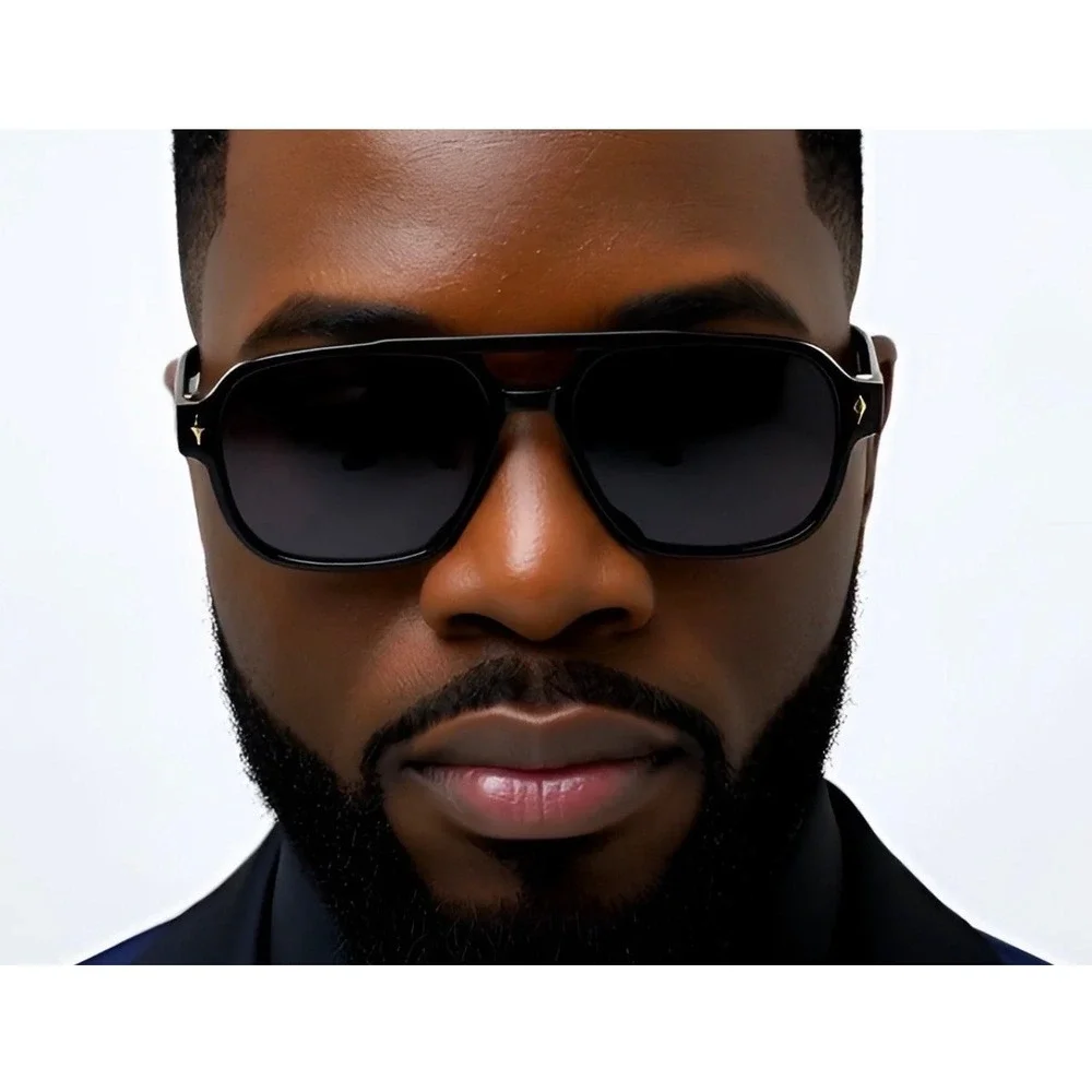 Dark Black‎ Outdoor Aviator Sunglasses Men's Square Double Bridge Stylish Shades